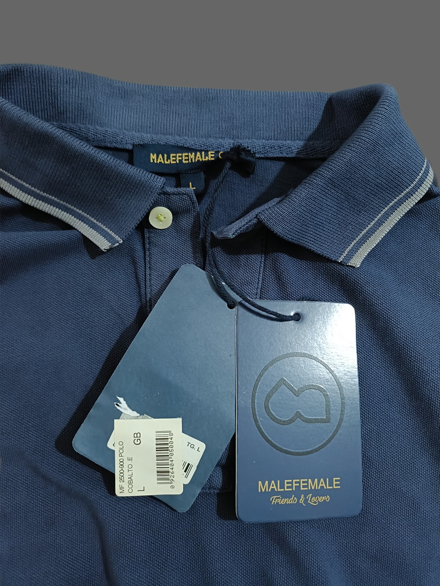 Malefemale Steel Blue Contrast Tipped Cotton Polo Shirt - Image 3